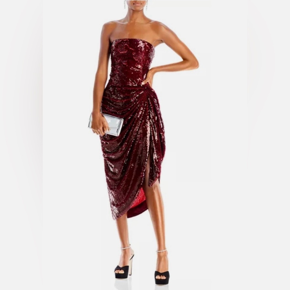 Cinq à Sept Strapless Burgundy Sequin Dress NWT